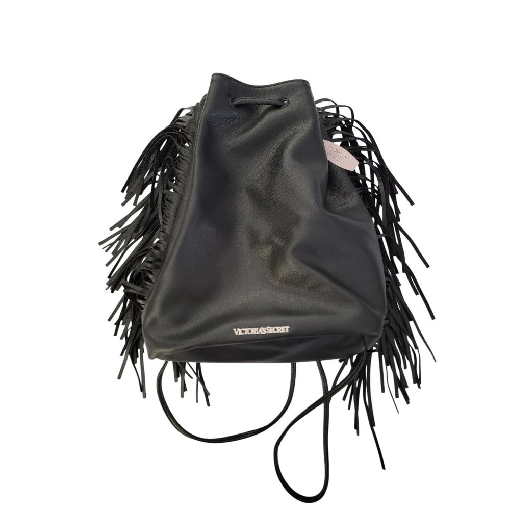 NWT Victorias Secret Fringe Bucket Bag Black One Size - Picture 2 of 4